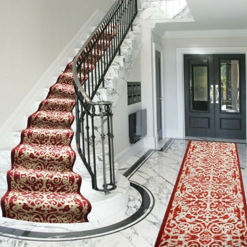 Red Stair Runner / Kitchen Mat - Filigree (Custom Sizes Available) - 2'2"x18'FT (66x549cm)