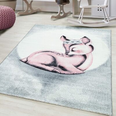 Pink Sleeping Fawn Kids Rug - Bambi - 120x120cm CIRCLE