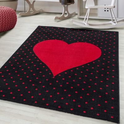 Red and Black Heart Kids Rug - Bambi - 80x150cm