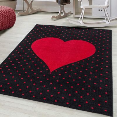 Red and Black Heart Kids Rug - Bambi - 120x120cm CIRCLE