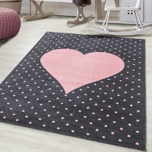 Pink and Grey Heart Kids Rug - Bambi - 160x160cm CIRCLE