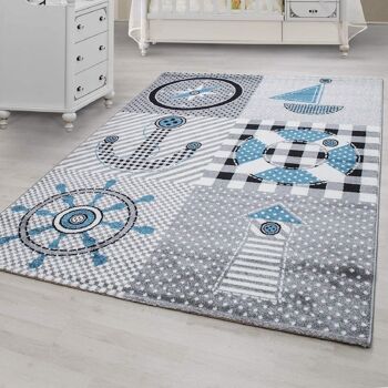 Tapis Marin Gris et Bleu - Enfant - 80x150cm 1