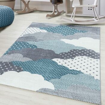 Tapis Enfant Nuages Bleu et Gris - Bambi - 80x150cm