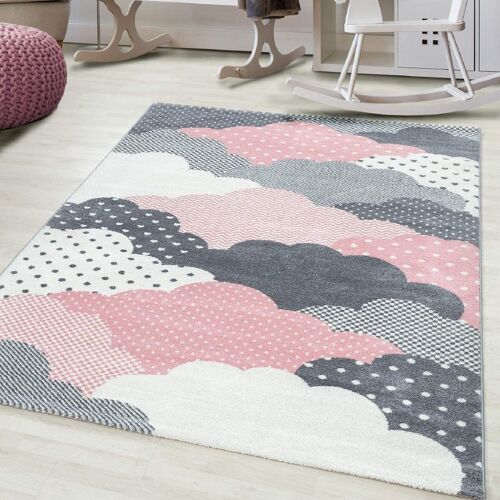 Pink and Grey Clouds Kids Rug - Bambi - 80x150cm