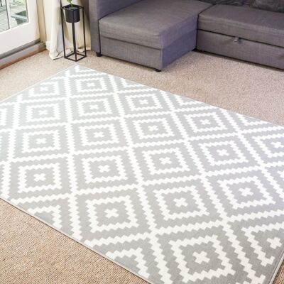 Grey Geometric Diamond Rug - Texas - 60 x 230cm