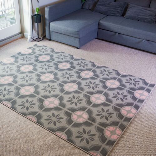 Pink Floral Tiles Rug - Texas - 120 x 170cm