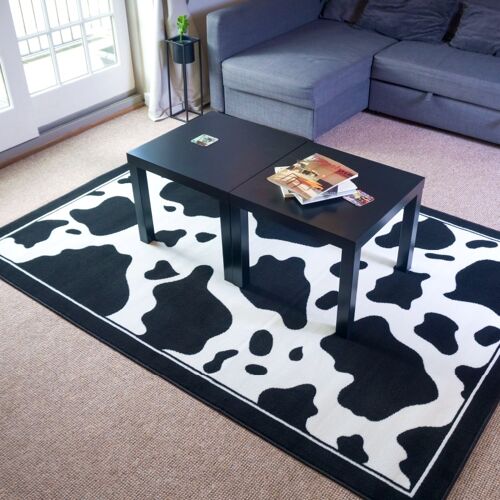 Black and White Cow Print Rug - Texas Animal Kingdom - 60 x 110cm