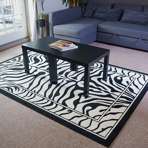 Black and White Zebra Print Rug - Texas Animal Kingdom - 60 x 110cm