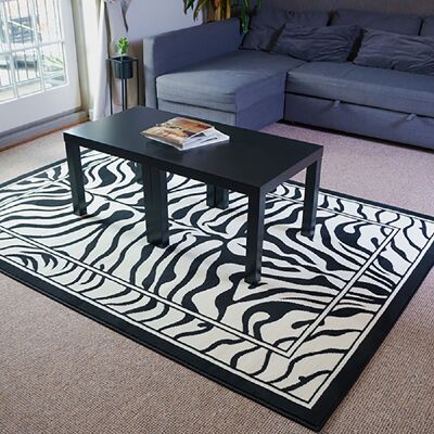 Black and White Zebra Print Rug - Texas Animal Kingdom - 80 x 150cm