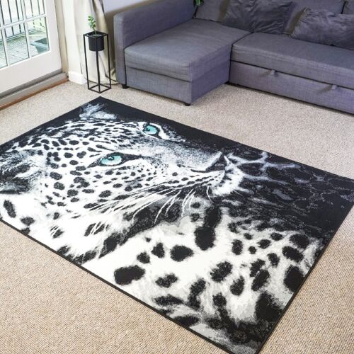 Black and White Leopard Rug - Texas Animal Kingdom - 60 x 110cm