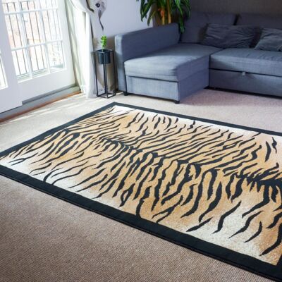 Orange Tiger Print Rug - Texas Animal Kingdom - 190 x 280cm