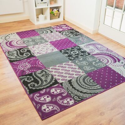 Purple Patchwork Rug - Texas - 60 x 110cm