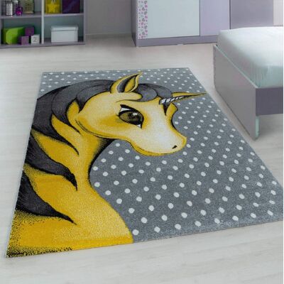 Yellow and Grey Unicorn Rug - Kids - 160cm Circle