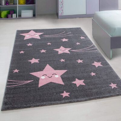 Pink and Grey Stars Rug - Kids - 80x150cm
