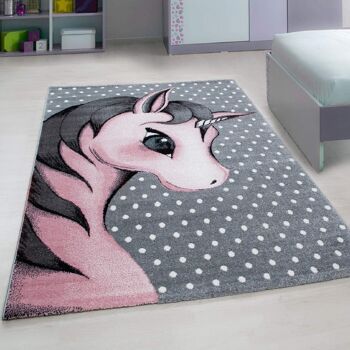 Tapis Licorne Rose et Gris - Enfant - 80x150cm 1