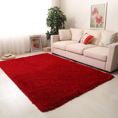 Burgundy Solid Shaggy Rug - Luxe Glimmer - 160x230cm (5'4"x7'8")