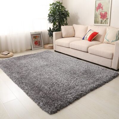 Silver Solid Shaggy Rug - Luxe Glimmer - 160x230cm (5'4"x7'8")