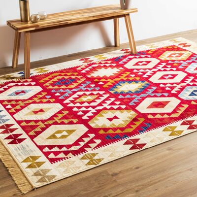 Red Marrakesh Fringed Motif Rug - Texas - 160 x 220cm (5’3” x 7’3”)