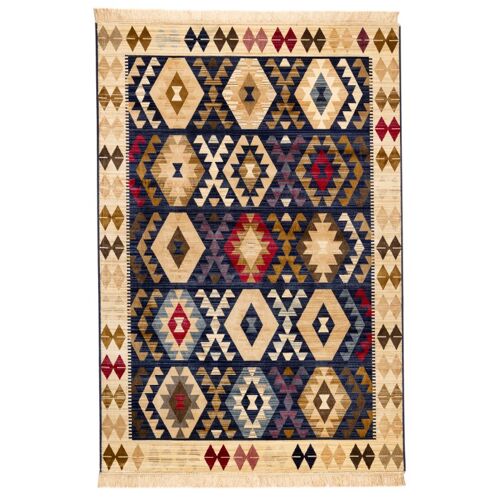 Navy Fringed Marrakesh Rug - Texas - 120 x 170cm (4’ x 5’6”)