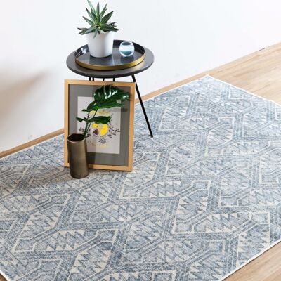 Blue and Cream Zig Zag Rug - Isfahan - 120 x 170cm (4’ x 5’6”)