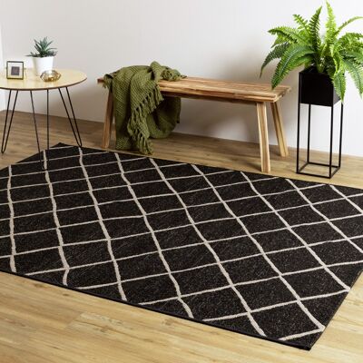 Black Diamond Sisal Flat Weave Rug - Floorlux - 120 x 170cm (4’ x 5’6”)