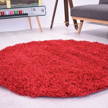 Tapis Shaggy Cercle Rouge Vif - Californie - Cercle 120cm