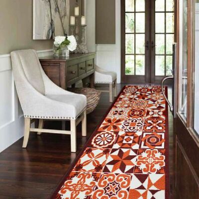 Red Stair Runner / Kitchen Mat - Tiles (Custom Sizes Available) - 2'2"x1'FT (66x30cm)