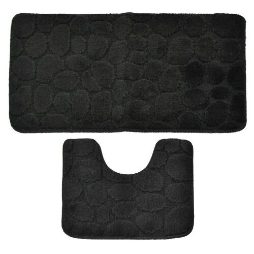 Black Pebble Print Bath and Pedestal Mat Set