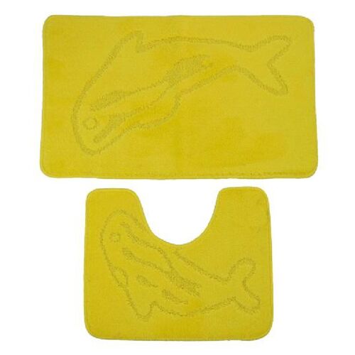 Yellow Dolphin Print Bath and Pedestal Mat Set