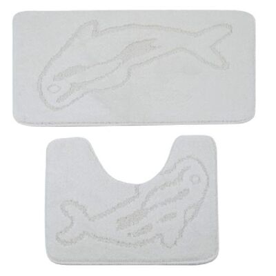 White Dolphin Print Bath and Pedestal Mat Set