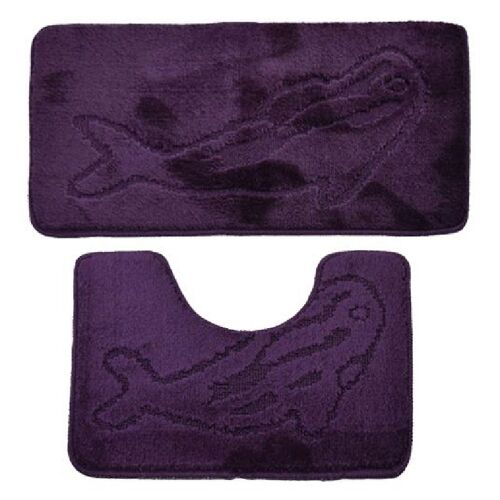 Purple Dolphin Print Bath and Pedestal Mat Set