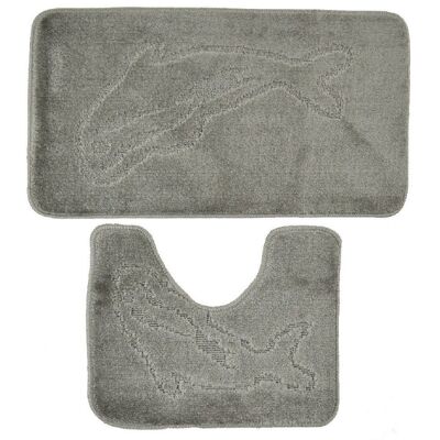 Grey Dolphin Print Bath and Pedestal Mat Set