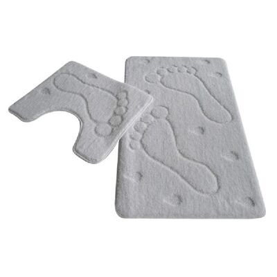 White Foot Print Bath and Pedestal Mat Set