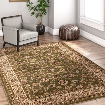Green Traditional Floral Rug - Virginia - 60x110cm (2'x3'7")