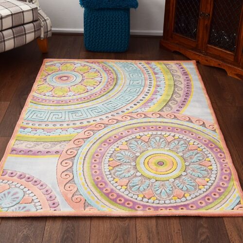 Multicoloured Modern Circle Rug - Farrah - 200x300cm (6'8"x9'8")