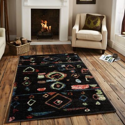 Black Abstract Rug - Rainbow - 120x170cm (4'x5;8")