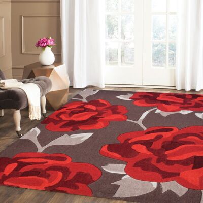Red and Brown Flower Rug - Nevada - 200x290cm (6'8"x9'7")