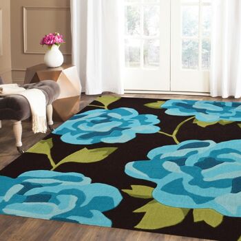 Tapis Fleur Sarcelle et Marron - Nevada - 200x290cm (6'8"x9'7") 1