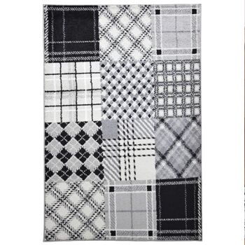 Tapis Patchwork Géométrique Noir et Blanc - Chicago - 80x150cm (2'8"x5") 2
