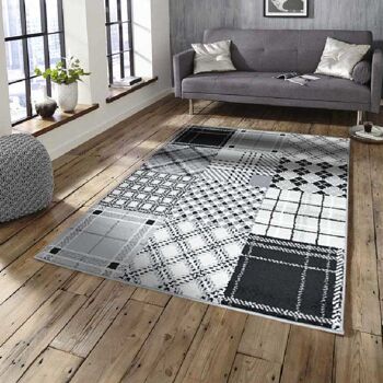 Tapis Patchwork Géométrique Noir et Blanc - Chicago - 80x150cm (2'8"x5") 3