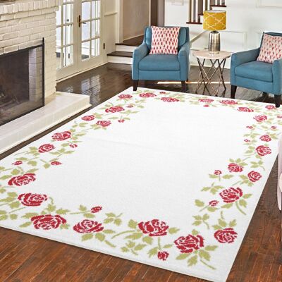 Red Floral Border Rug - Chicago - 80x150cm (2'8"x5")