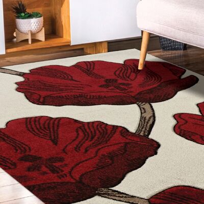 Red and Cream Flower Rug - Carolina - 60x110cm (2'x3'7")