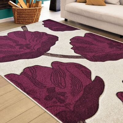 Cream and Purple Flower Rug - Carolina - 60x110cm (2'x3'7")