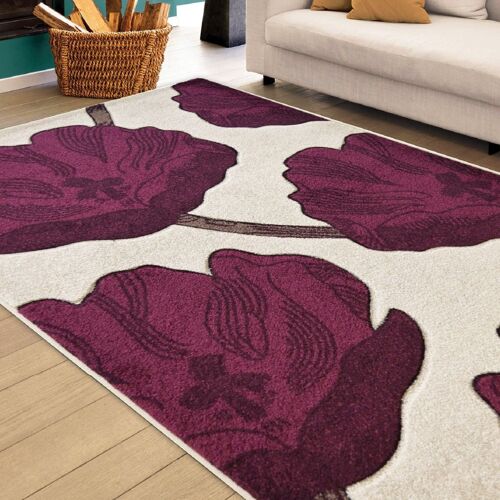 Cream and Purple Flower Rug - Carolina - 160x230cm (5'4"x7'8")