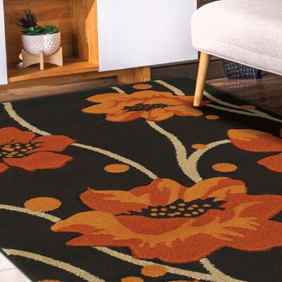 Brown and Terracotta Flower Rug - Carolina - 60x110cm (2'x3'7")