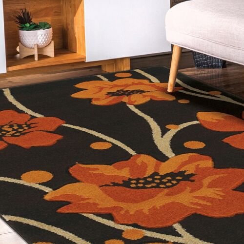 Brown and Terracotta Flower Rug - Carolina - 160x230cm (5'4"x7'8")