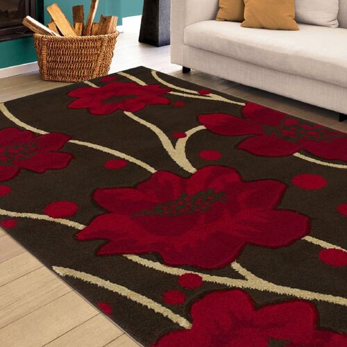 Brown and Red Flower Rug - Carolina - 80x150cm (2'8"x5")