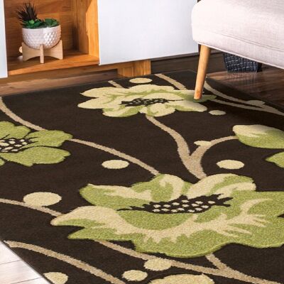 Brown and Green Flower Rug - Carolina - 80x150cm (2'8"x5")