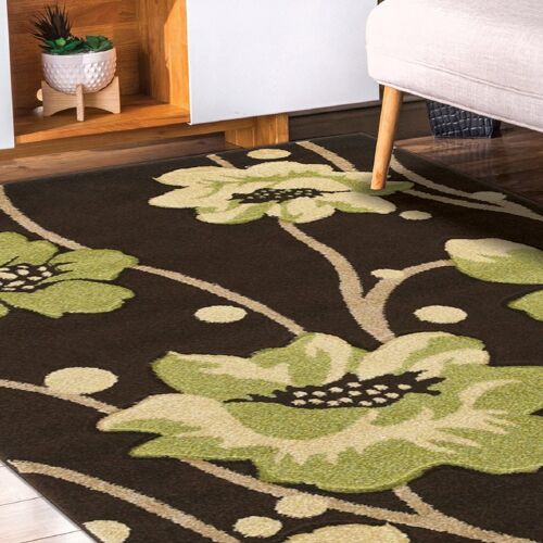 Brown and Green Flower Rug - Carolina - 160x230cm (5'4"x7'8")