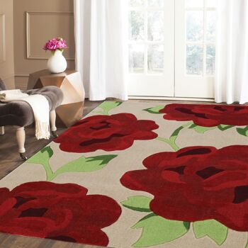 Tapis Crème et Fleurs Rouges - Nevada - 150x230cm (5'x7'8") 1